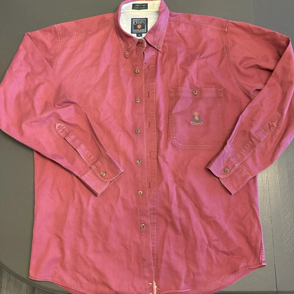 Vintage Preppy 90s Chaps Ralph Lauren Shirt Mens M Maroon Crest‎ Logo Golf Y2K